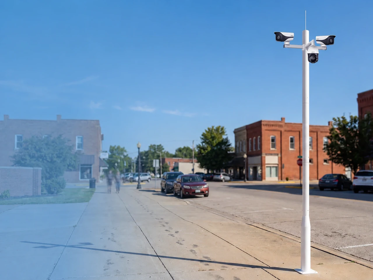 Four-metre modular surveillance pole installed on an urban street