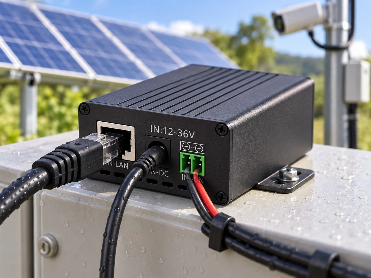 Maxsol POE24V adjustable DC-to-PoE power converter with LCD voltage display